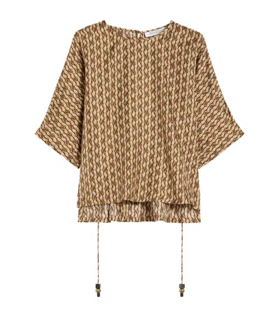 Max Mara Silk Printed Short-sleeve Blouse In Beige