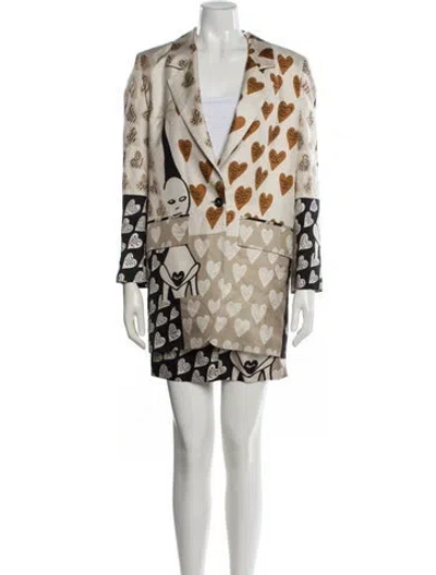 Pre-owned Max Mara Silk Printed Skirt Suit In Neutral