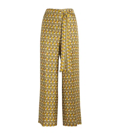 Max Mara Silk Printed Trousers In Yellow