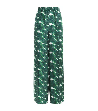 Max Mara Silk Printed Trousers In Green