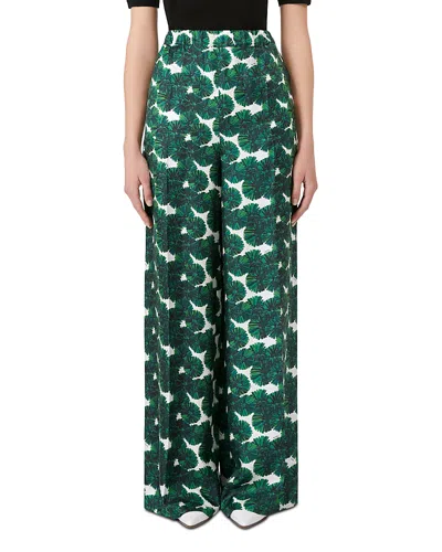 Max Mara Silk Printed Wide Leg Pants In Green