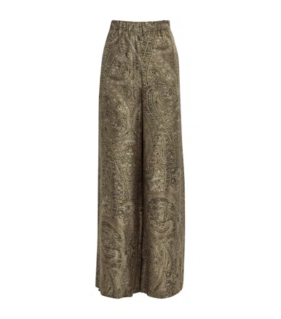 Max Mara Silk Printed Wide-leg Trousers In Green