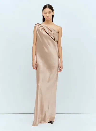 Max Mara Silk Ruched Maxi Dress In Brown