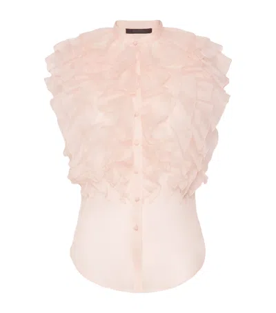 Max Mara Silk Ruffled Blouse In Pink