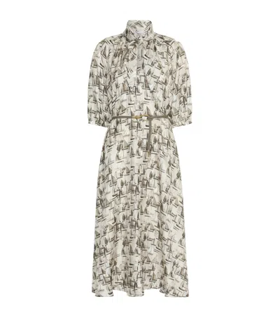 Max Mara Silk Sailboat Midi Dress In Gray