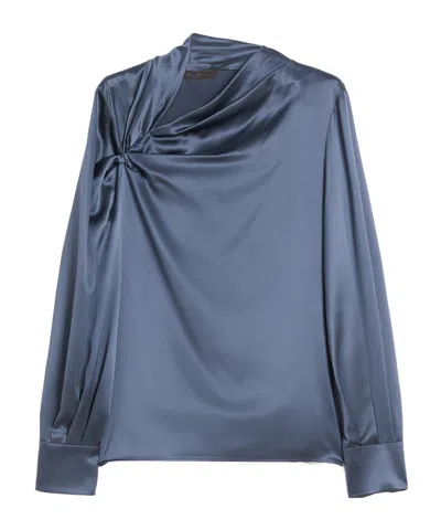Max Mara Silk Satin Blouse In Blue