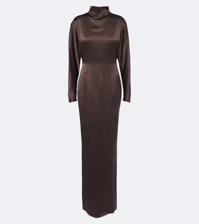 Max Mara Silk Satin Gown In Brown