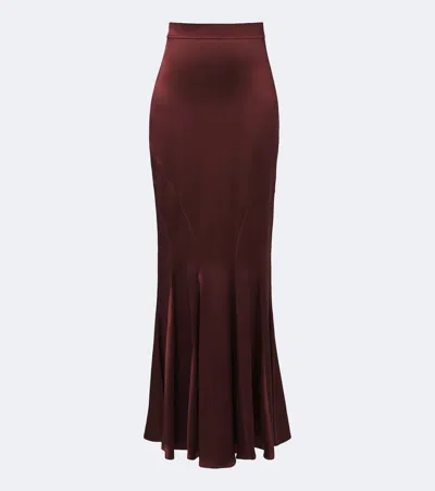 Max Mara Silk Satin Maxi Skirt In Burgundy