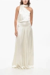 Max Mara Silk Satin Pamela One-shoulder Dress With Tie Neck Detail In Neutral