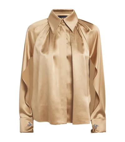 Max Mara Silk Satin Pleated Shirt In Beige