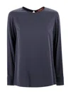 Max Mara Silk Satin Shirt With Round Neck. In Gray