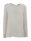 Max Mara Silk Satin Shirt With Round Neck. In Neutral