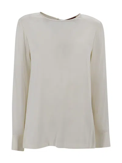 Max Mara Silk Satin Shirt With Round Neck. In Neutral