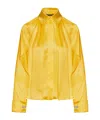 Max Mara Pleated Long Sleeve Shirt With Pointed Collar In Yellow