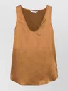 Max Mara Silk Satin Sleeveless Top With Wide Straps In Brown