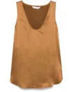 Max Mara Silk Satin Sleeveless Top With Wide Straps In Brown