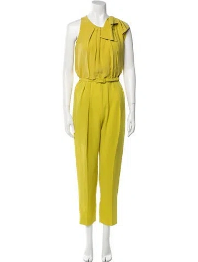 Pre-owned Max Mara Silk Scoop Neck Jumpsuit In Yellow