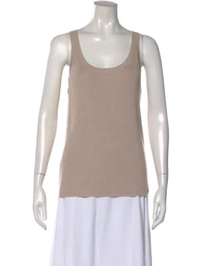 Pre-owned Max Mara Silk Scoop Neck Top In Neutral