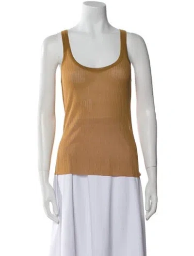 Pre-owned Max Mara Silk Scoop Neck Top W/ Tags In Yellow