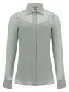 Max Mara Silk Sheer Button-front Shirt In Green