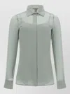 Max Mara Silk Sheer Button-front Shirt In Green