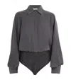Max Mara Women Silk Bodysuit Shirt In Grey