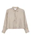 Max Mara Long Sleeves Silk Shirt With Vertical Stripes In Brown