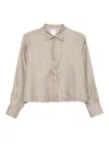 Max Mara Long Sleeves Silk Shirt With Vertical Stripes In Brown