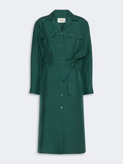 Max Mara Silk Shirt Dress In Dark Green