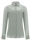 Max Mara Silk Sheer Button-front Shirt In Green