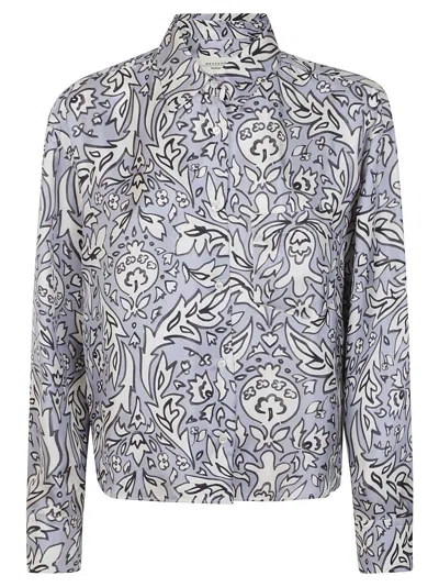 Max Mara Silk Shirt With Delicate Floral Pattern In Gray