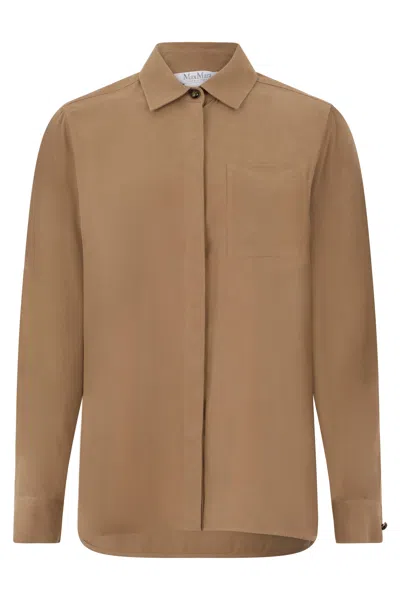 Max Mara Silk Shirt With Pocket On Chest In Brown