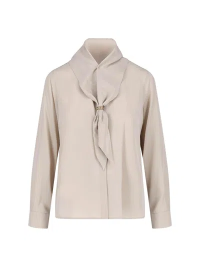 Max Mara Silk Shirt With Scarf In Neutral