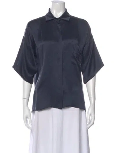 Pre-owned Max Mara Silk Short Sleeve Blouse In Blue