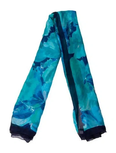 Pre-owned Max Mara Silk Signature Logo Scarf In Blue