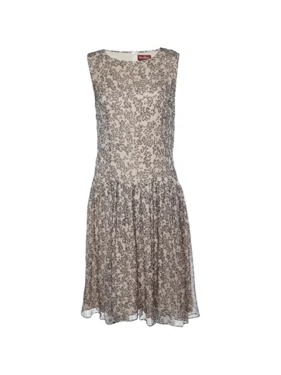 Pre-owned Max Mara Silk Sleeveless Dress In Neutral
