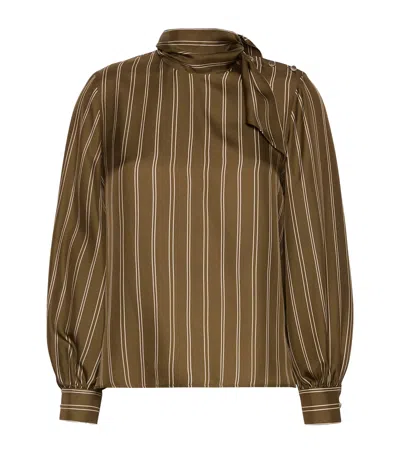 Max Mara Silk Stripe Blouse In Brown