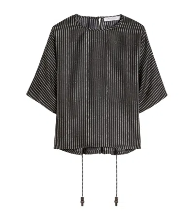 Max Mara Silk Stripe Short-sleeve Blouse In Black