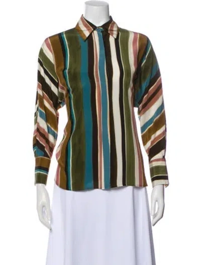Pre-owned Max Mara Silk Striped Blouse In Blue