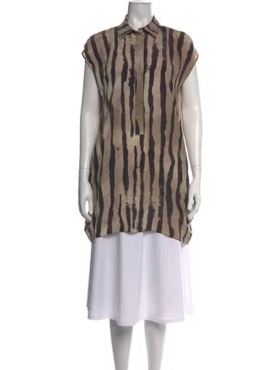 Pre-owned Max Mara Silk Striped Button-up Top In Gray