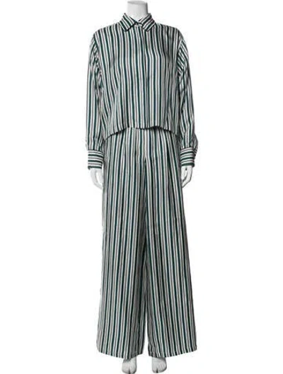 Pre-owned Max Mara Silk Striped Pant Set W/ Tags In Green