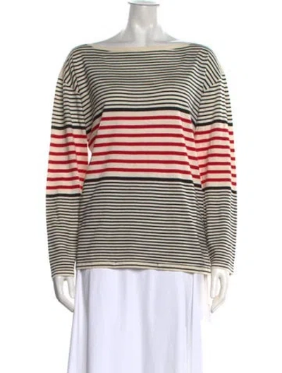 Pre-owned Max Mara Silk Striped Sweater In White