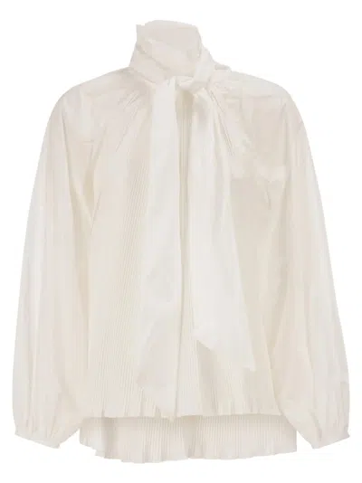 Max Mara Silk Taffeta Blouse With High Collar Tie Sashes And Keyhole Back In Neutral