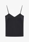 Max Mara Navy Blue Silk Unghia Washed Silk Tank Top In Black
