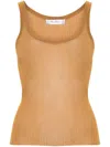 Max Mara Semi-sheer Fine-ribbed Top In Leather Brown