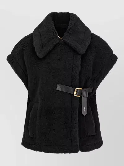 Max Mara Silk Teddy Sleeveless Cape In Black