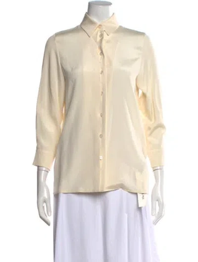 Pre-owned Max Mara Silk Three-quarter Sleeve Button-up Top In Neutrals