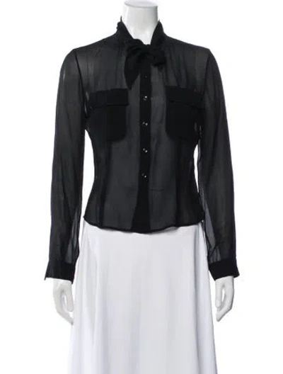 Pre-owned Max Mara Silk Tie Neck Blouse In Black