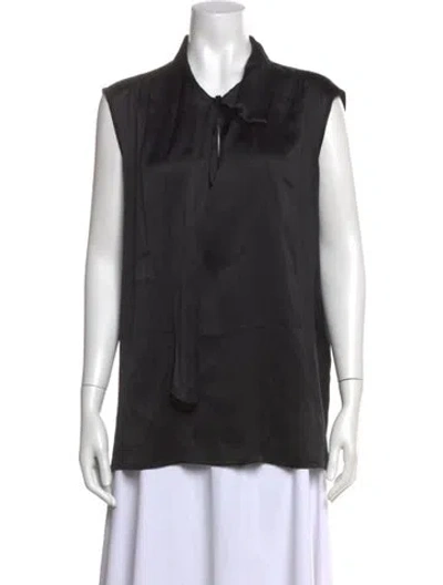 Pre-owned Max Mara Silk Tie Neck Blouse In Black