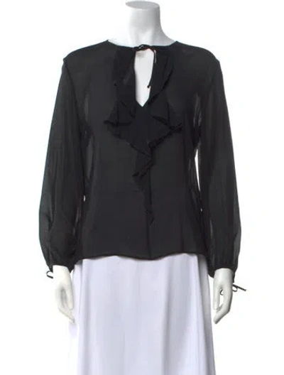 Pre-owned Max Mara Silk Tie Neck Blouse In Black